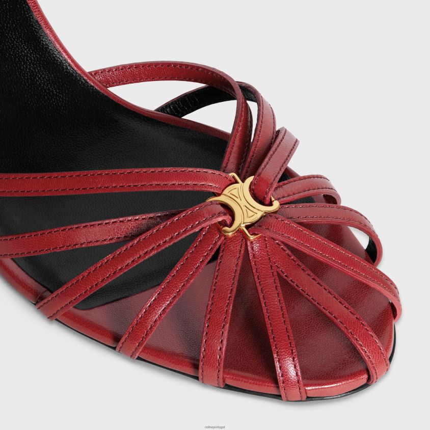 mulheres calçados CELINE sandália triomphe em pele de cordeiro vermelho brilhante T204R1004