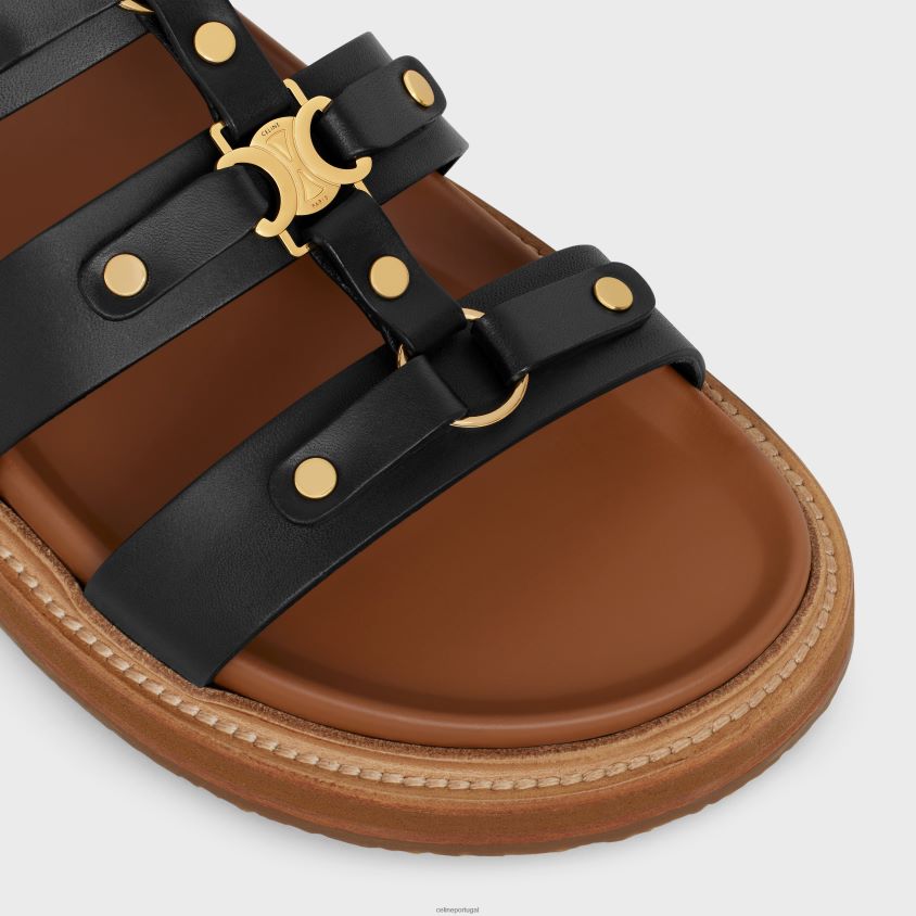 mulheres calçados CELINE slide tippi em couro de bezerro preto T204R990