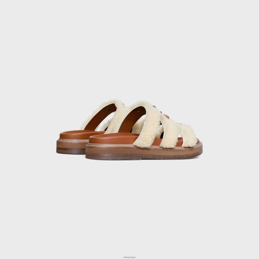mulheres calçados CELINE tippi slide em pele de bezerro e tosquia bronzeado/natural T204R992