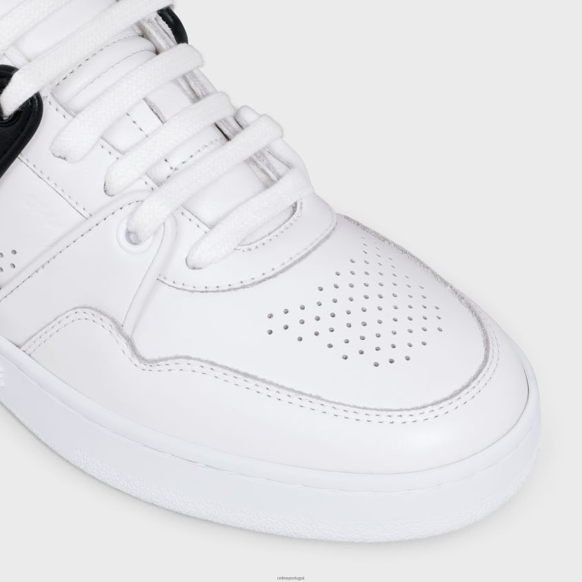 mulheres calçados CELINE ct-04 tênis trainer com cadarço baixo em couro de bezerro óptica branca/preta T204R1012
