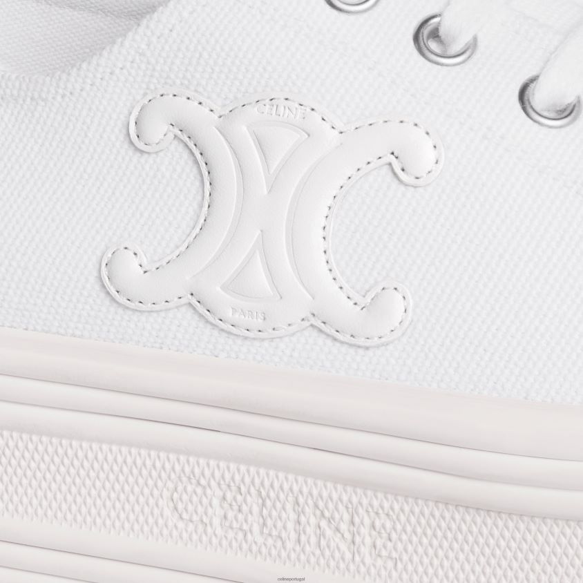 mulheres calçados CELINE tênis jane com cadarço baixo em lona e couro de bezerro óptica branca T204R949