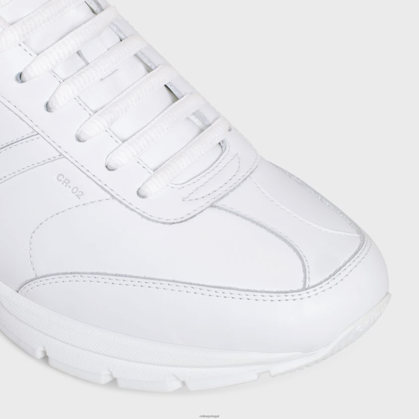 mulheres calçados CELINE tênis runner cr-02 com cadarço baixo em couro de bezerro óptica branca/preta T204R913