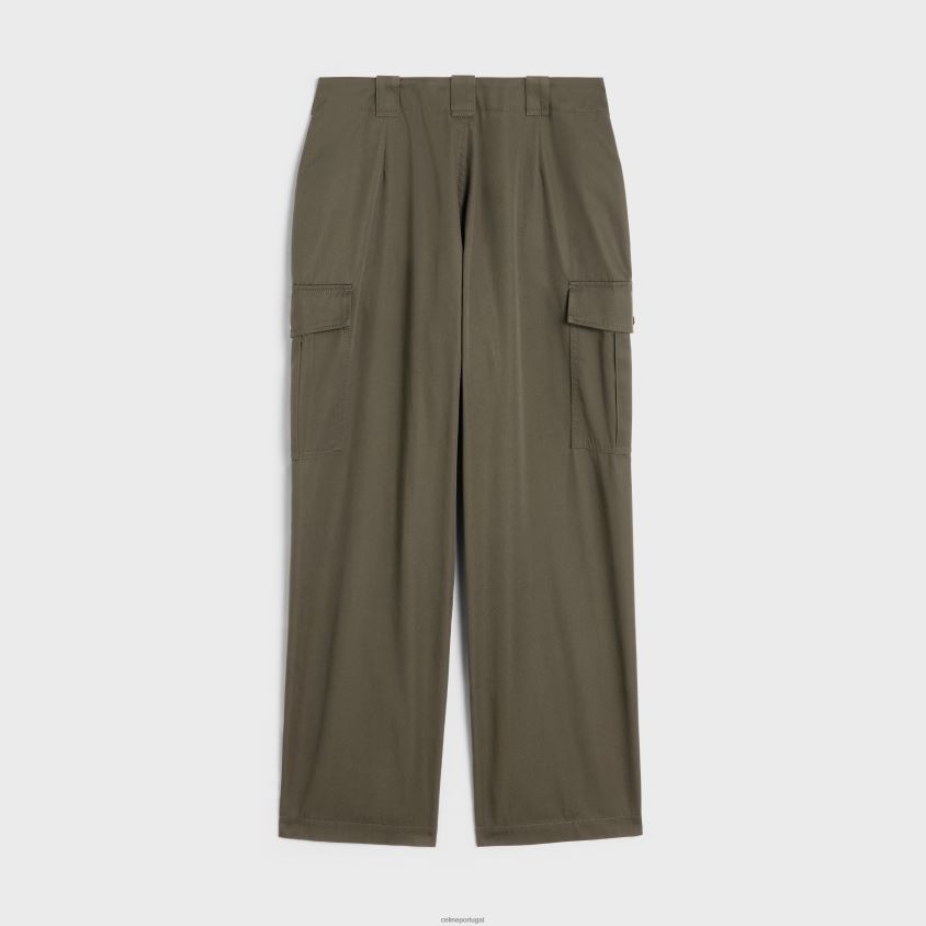 mulheres vestuário CELINE calça cargo em algodão técnico lama T204R879