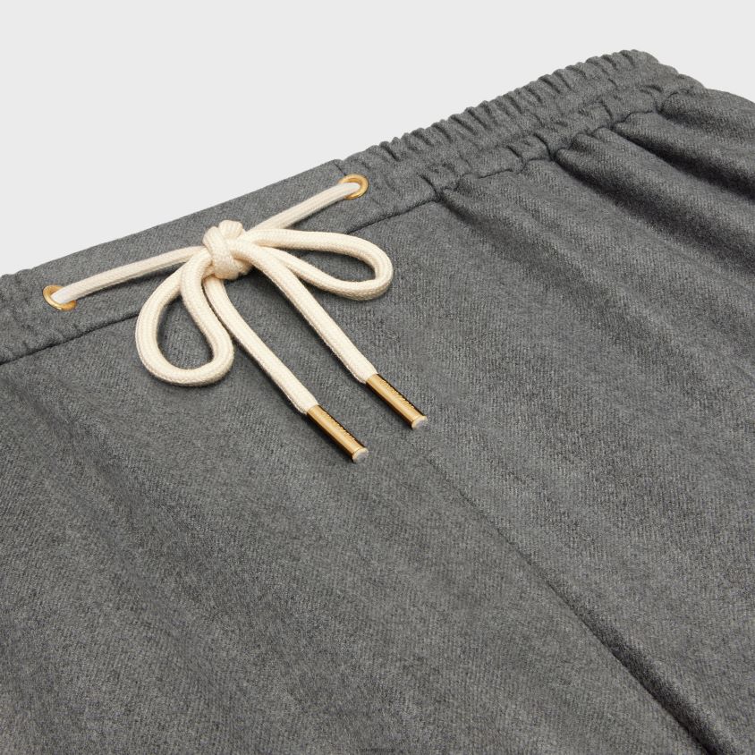 mulheres vestuário CELINE calça de jogging reta em flanela de caxemira cinza melange T204R680