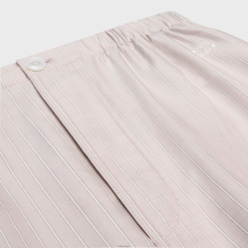 mulheres vestuário CELINE calça de pijama em seda listrada Rose Clair/Craie T204R682
