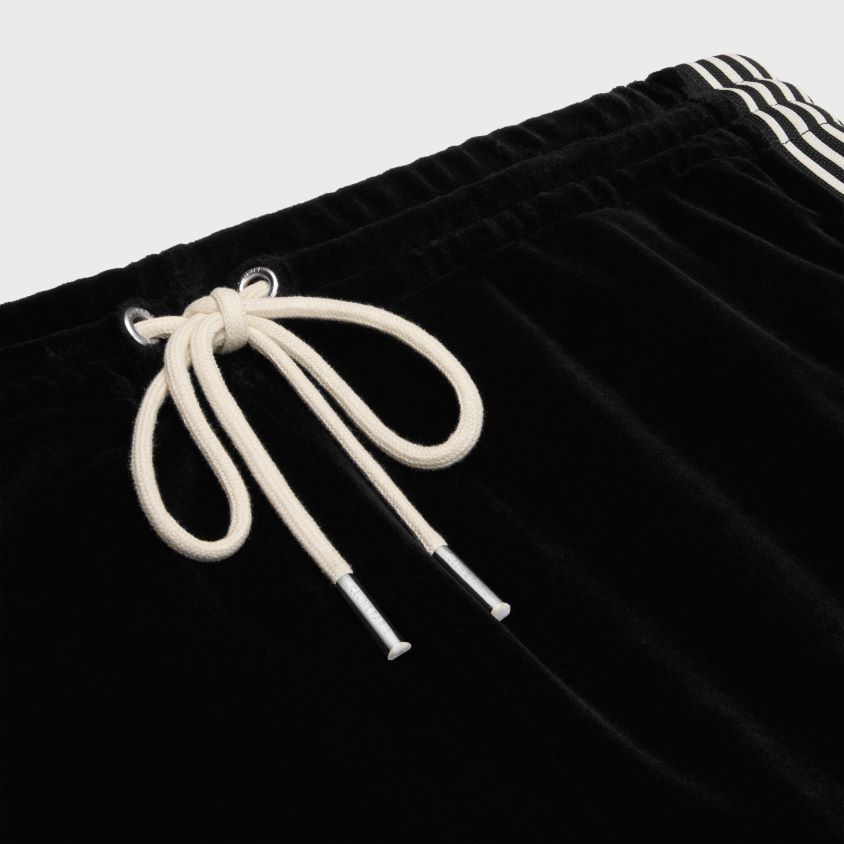 mulheres vestuário CELINE calça de treino em jersey de veludo Preto branco T204R601