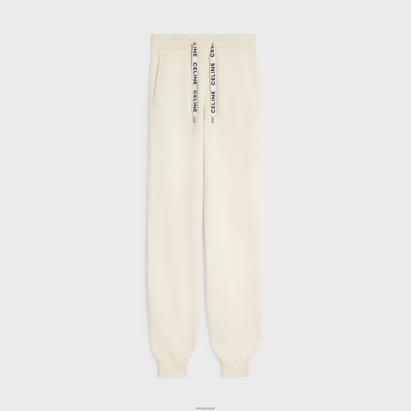 mulheres vestuário CELINE calça esportiva em lã cashmere off white T204R883