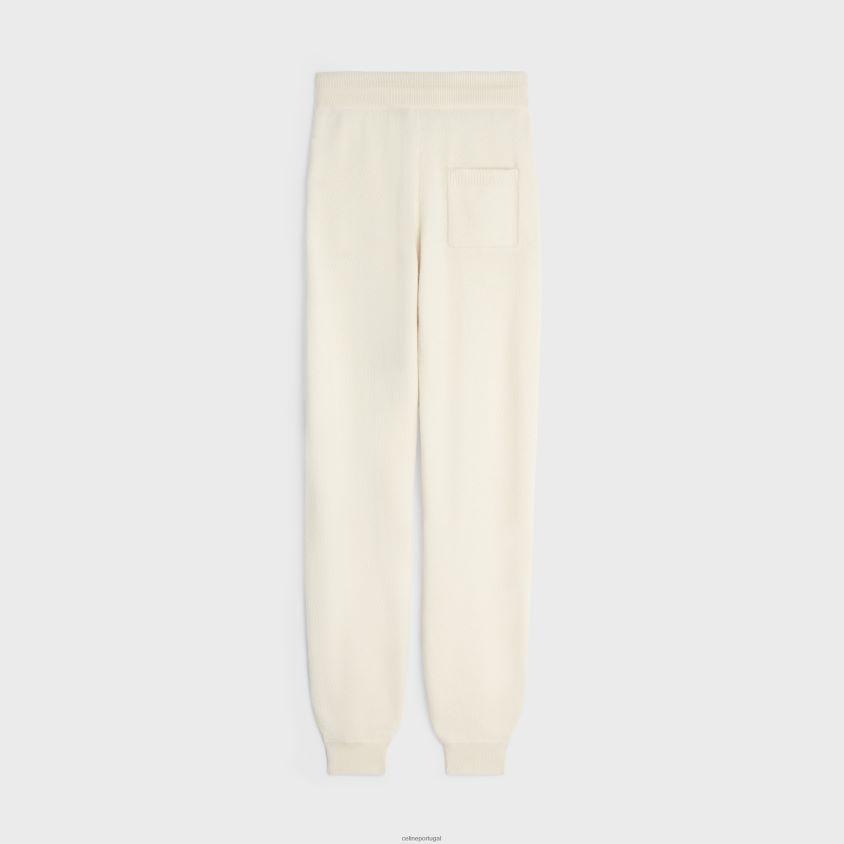 mulheres vestuário CELINE calça esportiva em lã cashmere off white T204R883