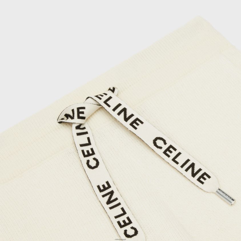mulheres vestuário CELINE calça esportiva em lã cashmere off white T204R883