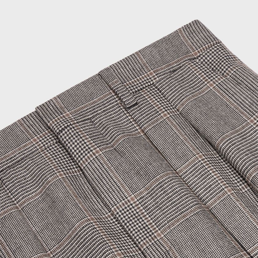 mulheres vestuário CELINE calça tixie com pregas duplas em flanela xadrez noir/baunilha/chataigne T204R873