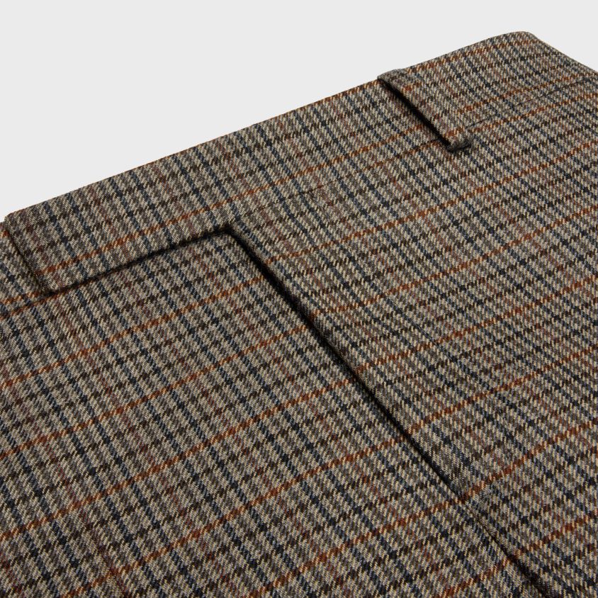 mulheres vestuário CELINE calça tommy em lã xadrez bege/azul/cuivre T204R648