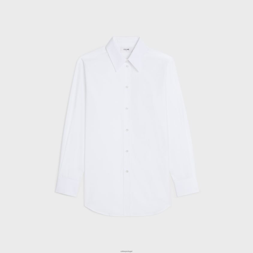 mulheres vestuário CELINE camisa boyfriend em popeline de algodão branco T204R832