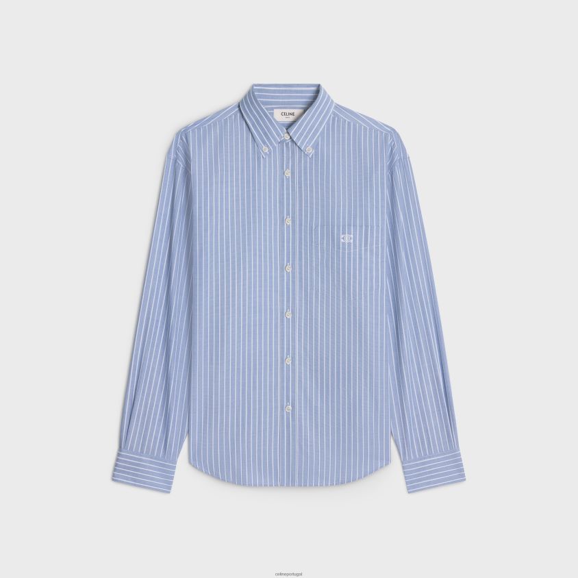 mulheres vestuário CELINE camisa cambridge em algodão cambraia listrada azul/branco T204R635