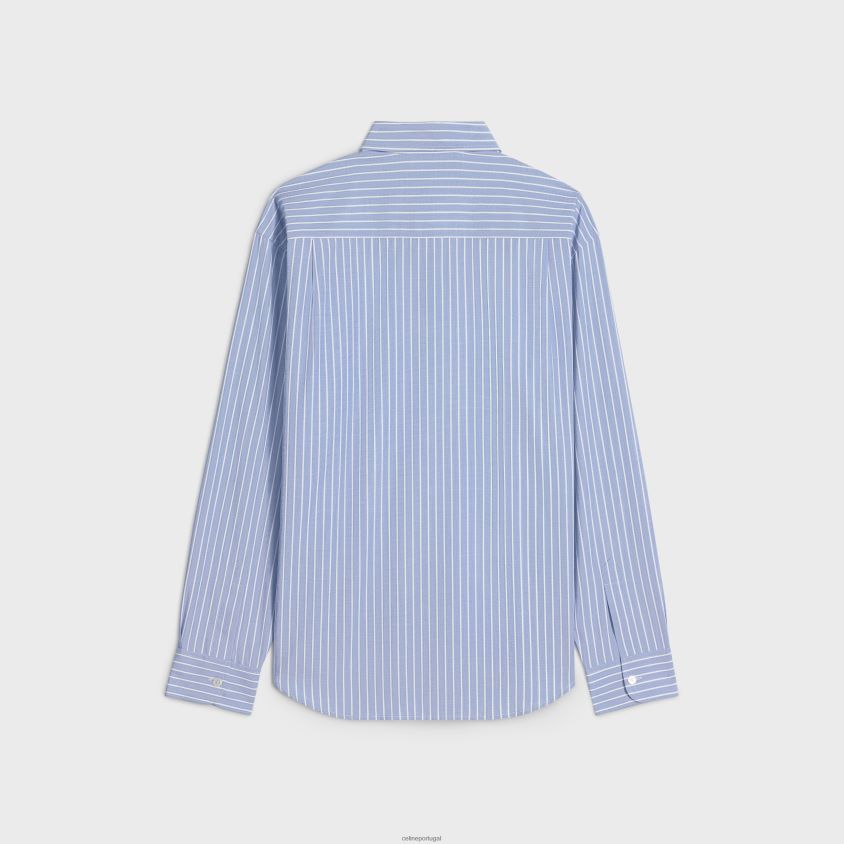 mulheres vestuário CELINE camisa cambridge em algodão cambraia listrada azul/branco T204R635