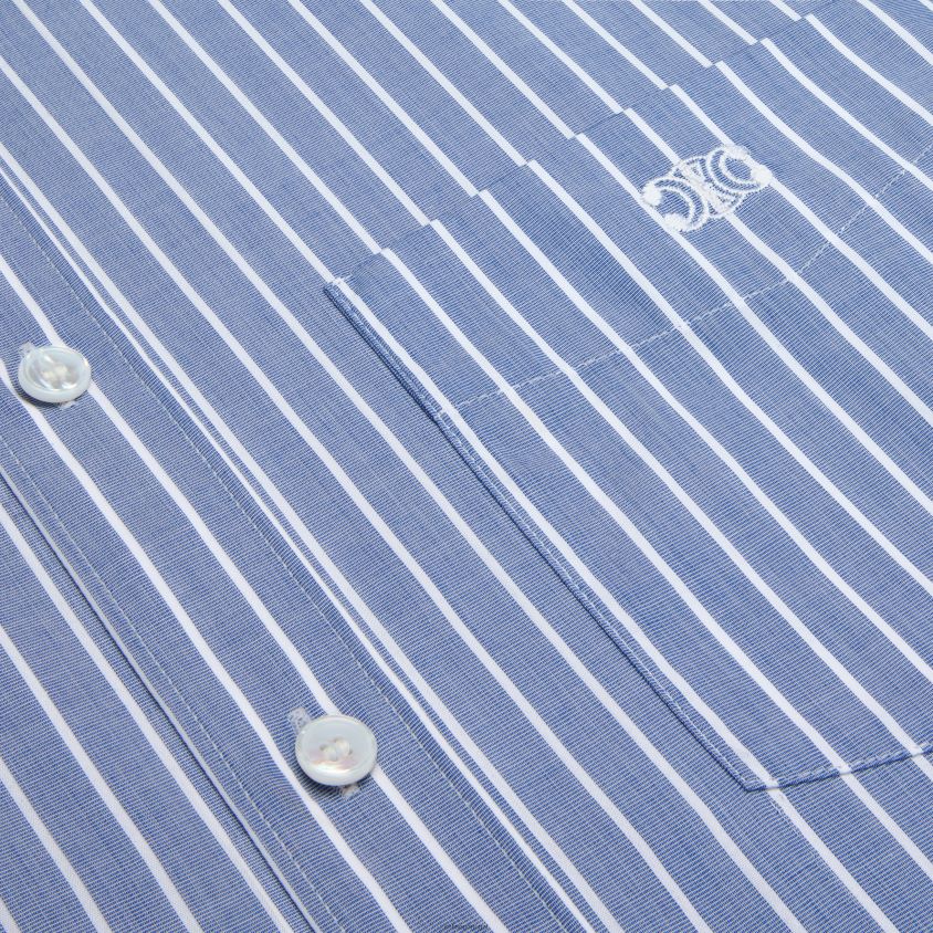 mulheres vestuário CELINE camisa cambridge em algodão cambraia listrada azul/branco T204R635