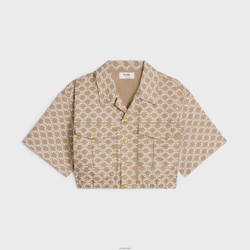 mulheres vestuário CELINE camisa cropped em algodão técnico off white/bege T204R639