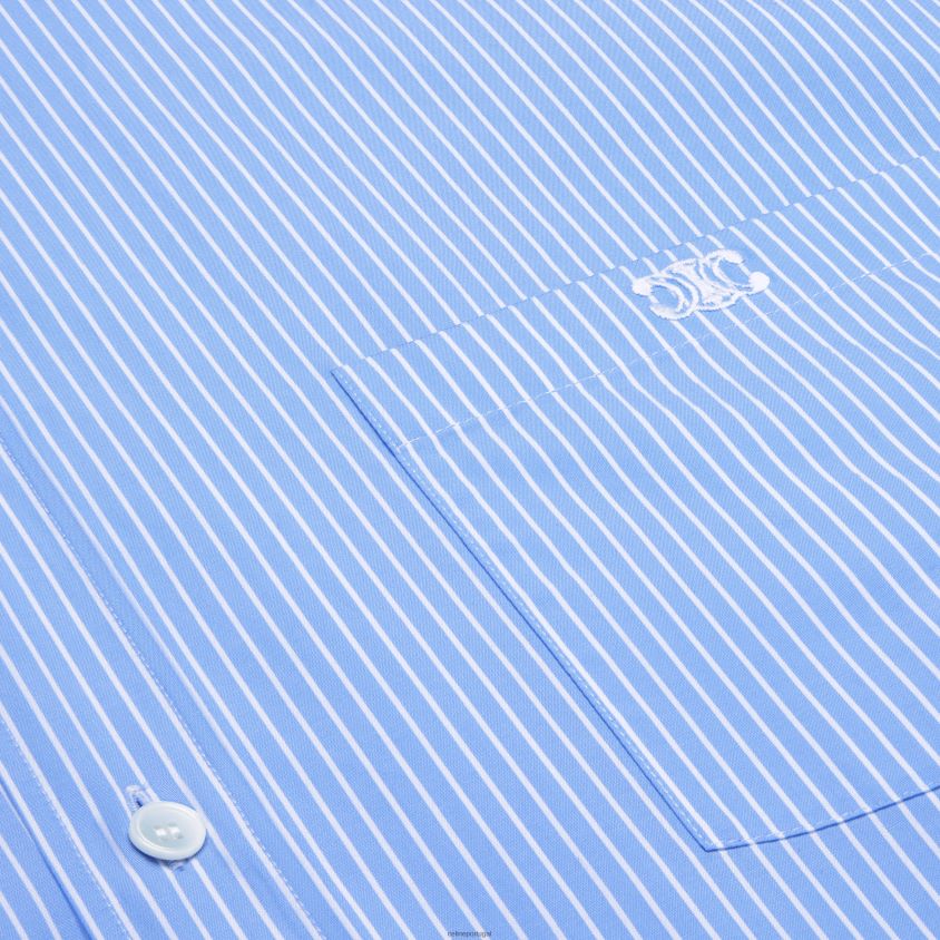 mulheres vestuário CELINE camisa cropped em popeline de algodão listrada azul/branco T204R835