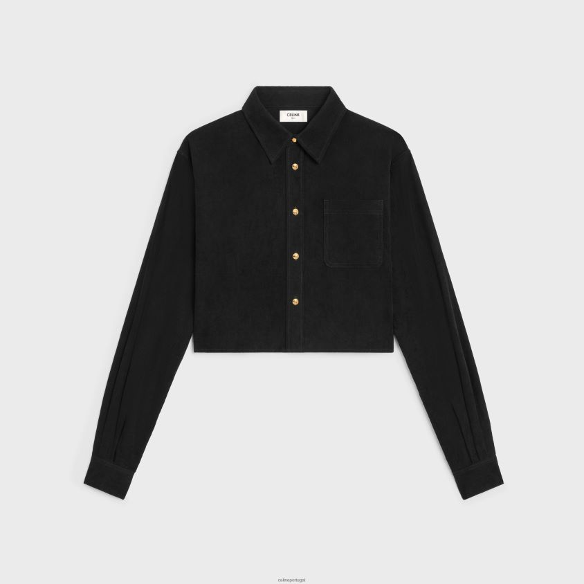 mulheres vestuário CELINE camisa cropped em veludo cotelê lavagem crua T204R638