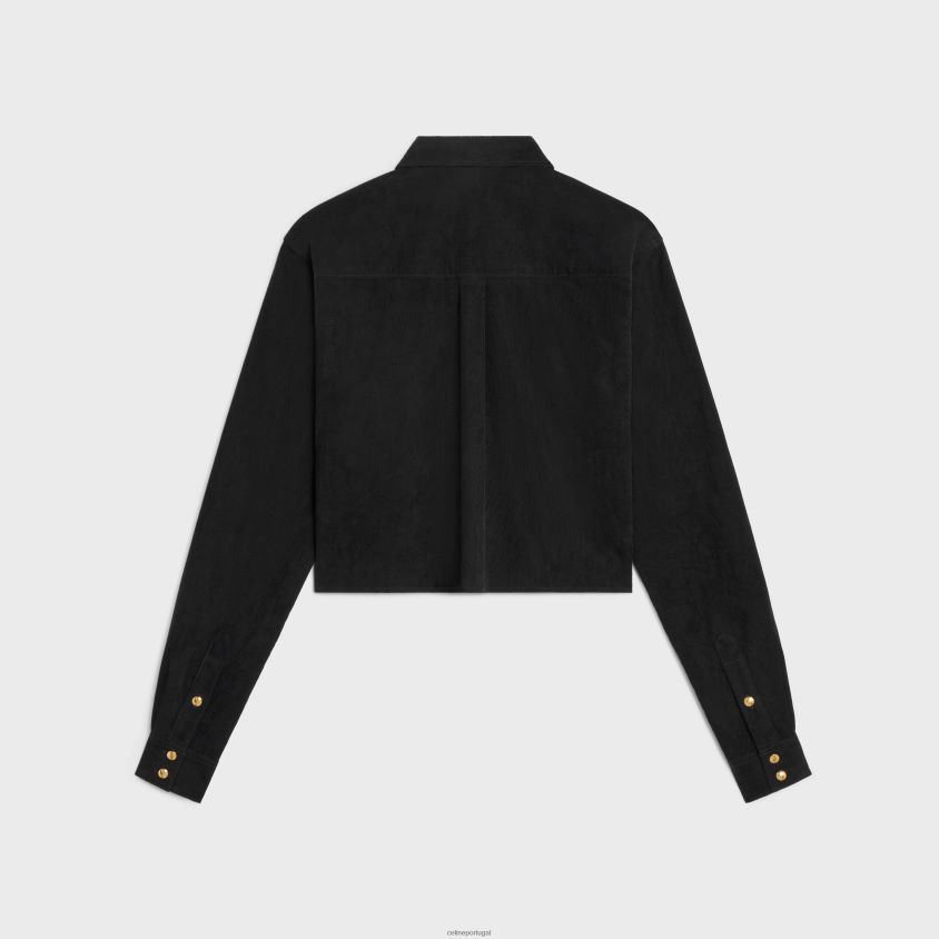 mulheres vestuário CELINE camisa cropped em veludo cotelê lavagem crua T204R638