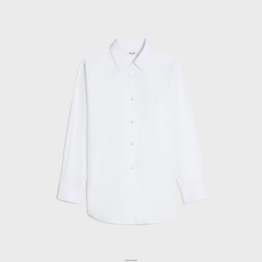 mulheres vestuário CELINE camisa moleca em popeline de algodão branco T204R577