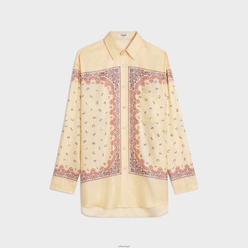 mulheres vestuário CELINE camisa oversized em sarja de seda amarelo/vermelho/azul T204R831