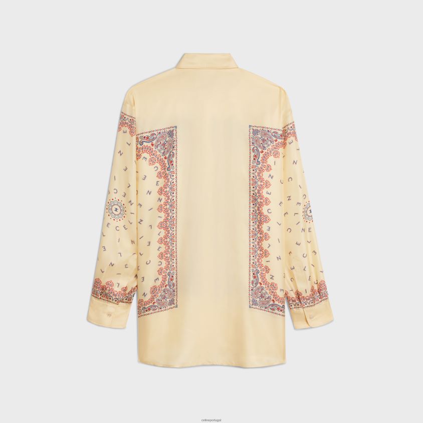 mulheres vestuário CELINE camisa oversized em sarja de seda amarelo/vermelho/azul T204R831