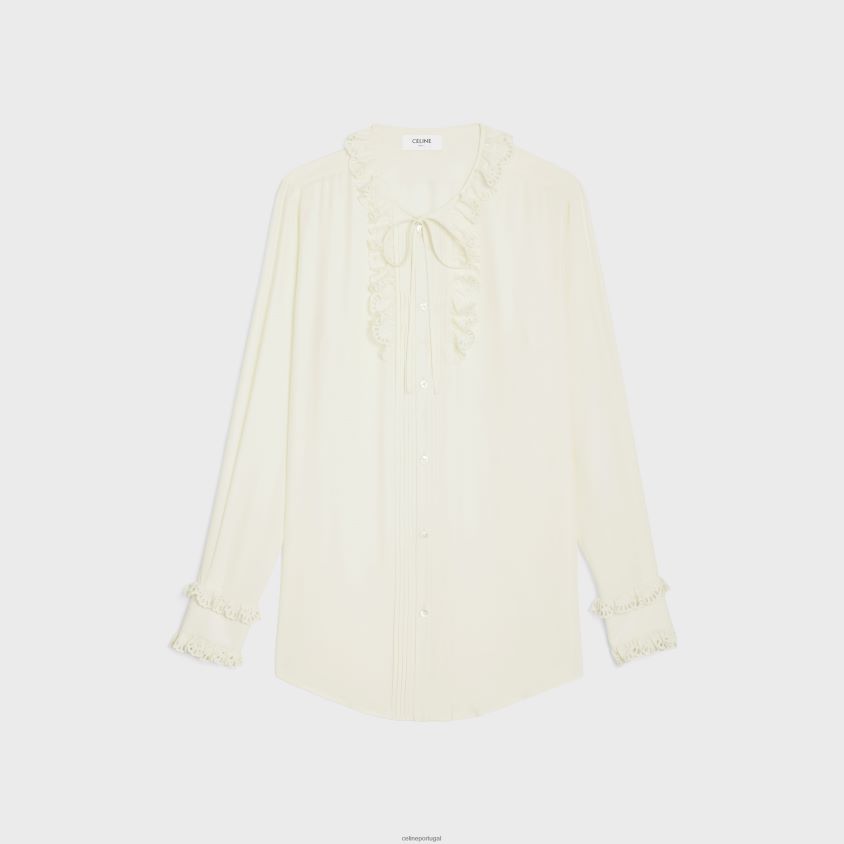 mulheres vestuário CELINE camisa romy em crepe de seda e acetato marfim T204R828