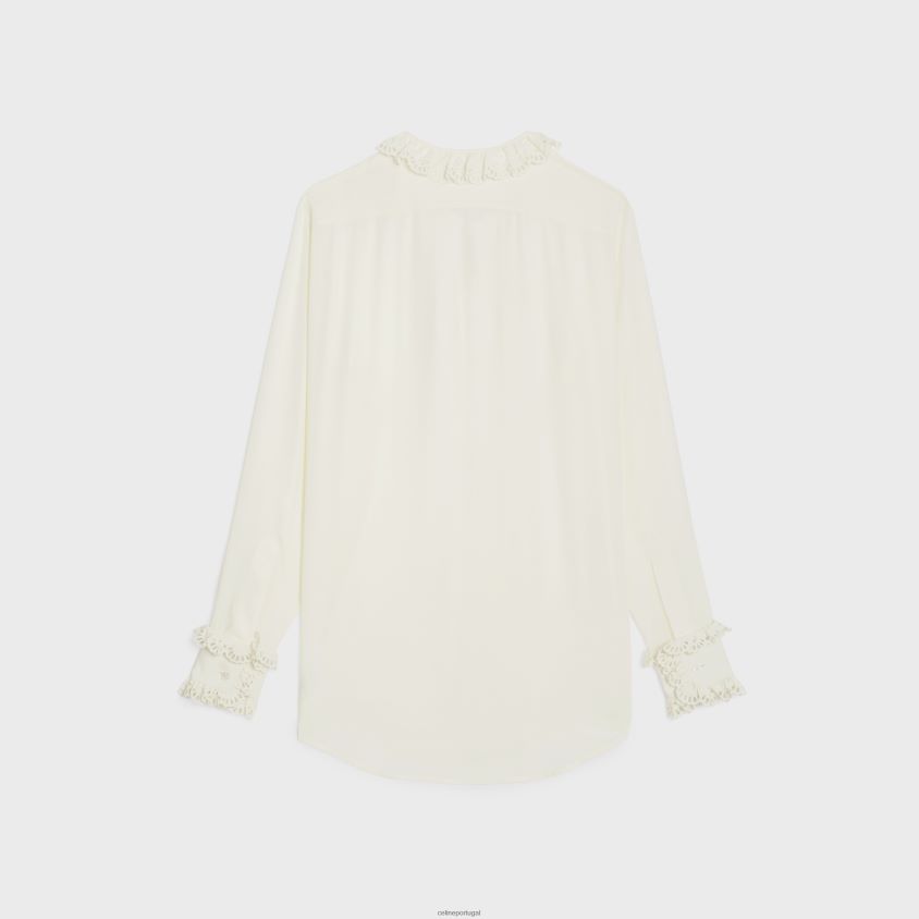 mulheres vestuário CELINE camisa romy em crepe de seda e acetato marfim T204R828