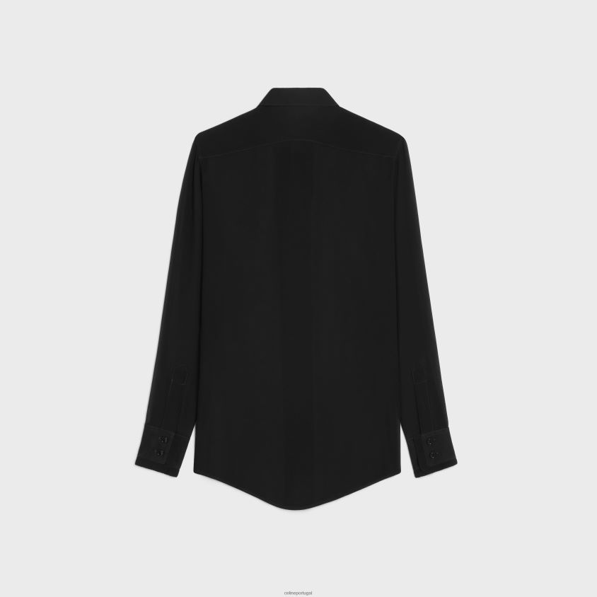 mulheres vestuário CELINE camisa romy em georgette de seda preto T204R636