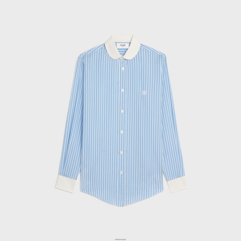 mulheres vestuário CELINE camisa romy em seda listrada azul/craie T204R838