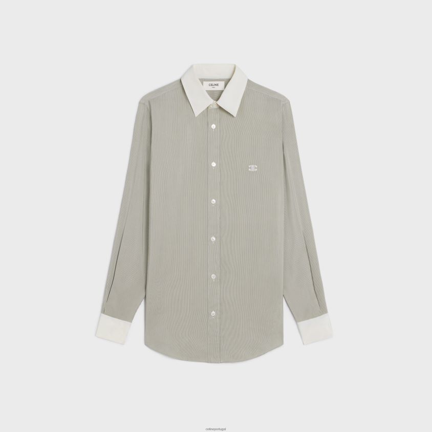 mulheres vestuário CELINE camisa romy em seda listrada craie/noir T204R837