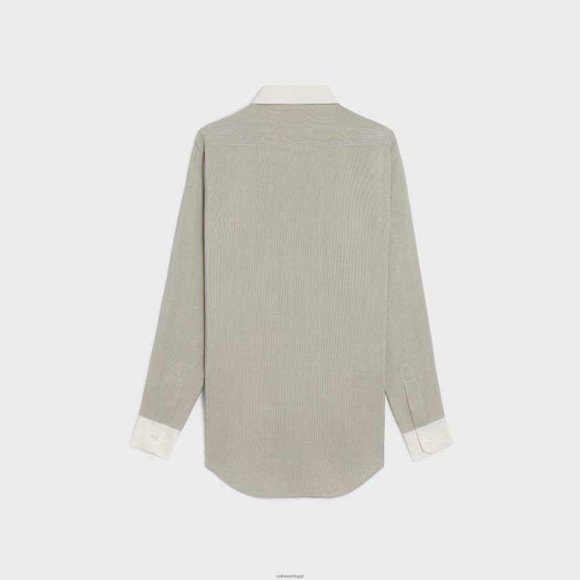 mulheres vestuário CELINE camisa romy em seda listrada craie/noir T204R837