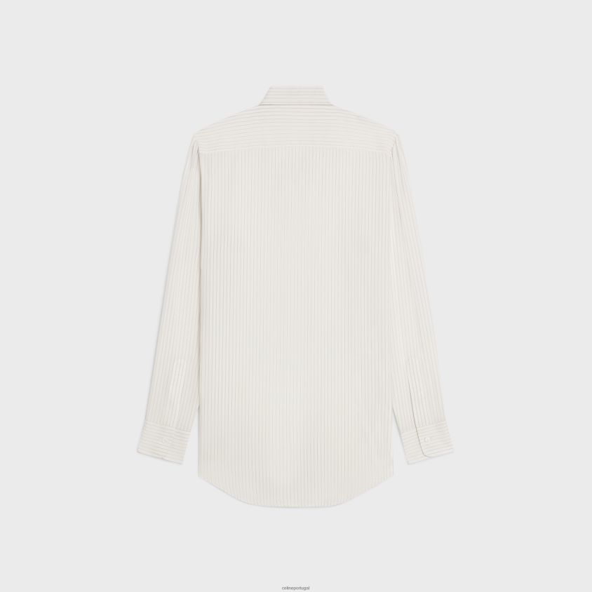 mulheres vestuário CELINE camisa romy lavalliere em seda listrada craie/gris clair T204R830