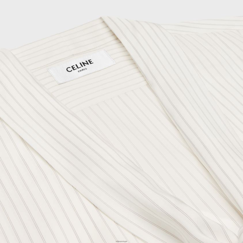 mulheres vestuário CELINE camisa romy lavalliere em seda listrada craie/gris clair T204R830