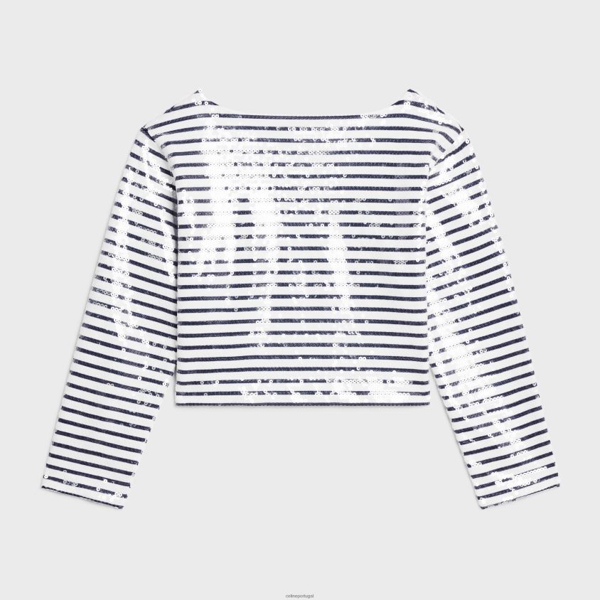 mulheres vestuário CELINE mariniere bordado em jersey de algodão off white/marinho T204R846