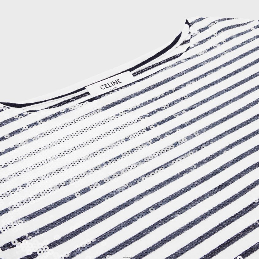 mulheres vestuário CELINE mariniere bordado em jersey de algodão off white/marinho T204R846