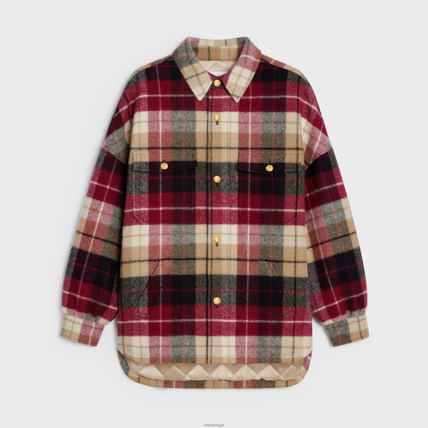 mulheres vestuário CELINE overshirt em lã xadrez camelo/noir/bordéus T204R731