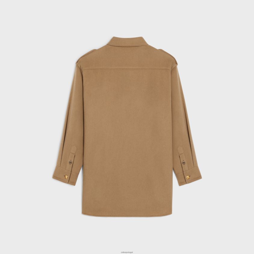 mulheres vestuário CELINE overshirt militar em flanela camurça T204R634
