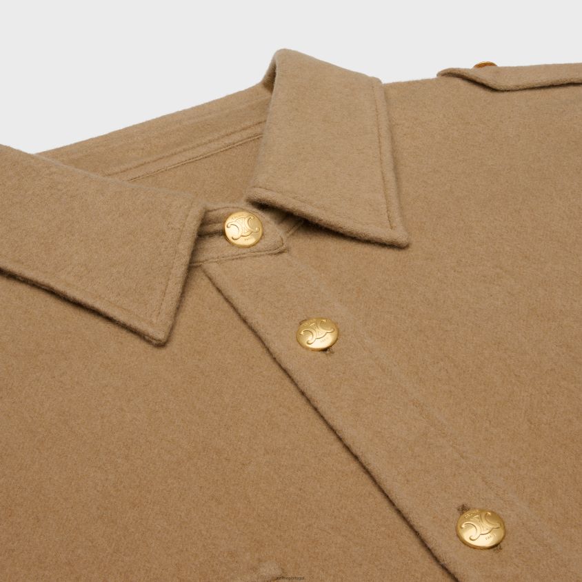 mulheres vestuário CELINE overshirt militar em flanela camurça T204R634