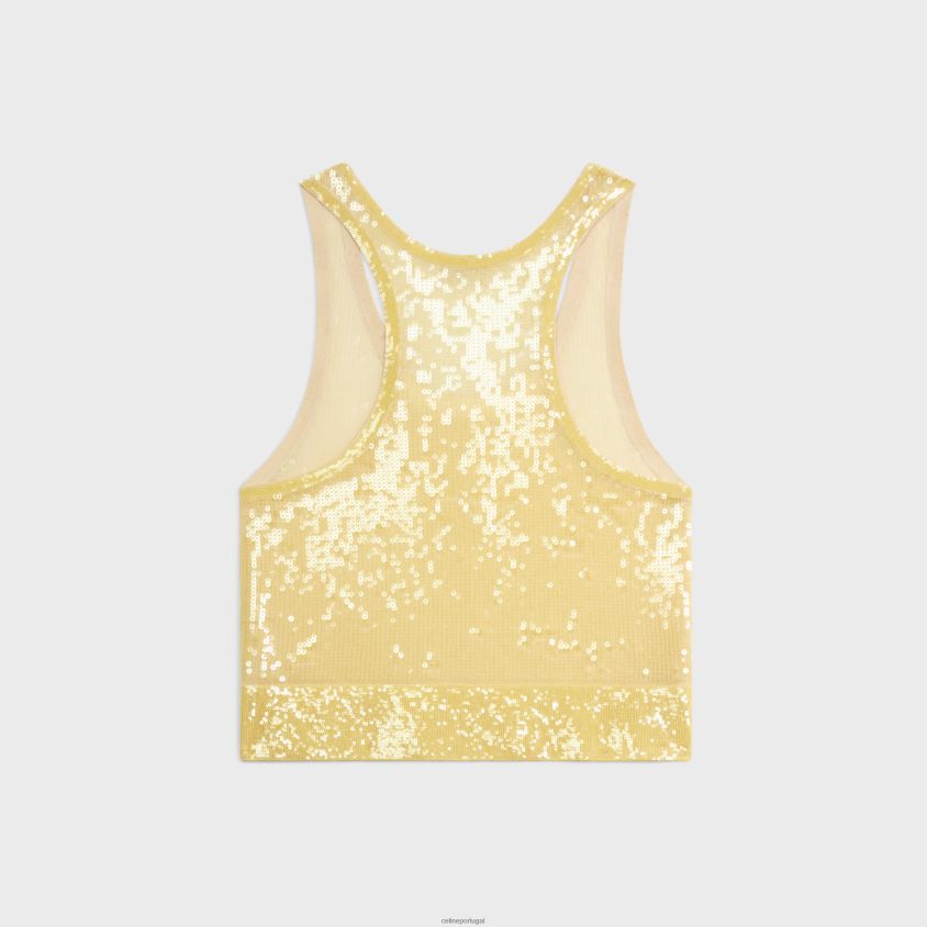 mulheres vestuário CELINE regata bordada em seda luz amarela T204R847