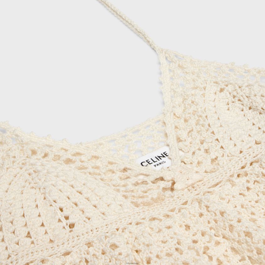 mulheres vestuário CELINE top com alças finas em malha de algodão off white T204R642