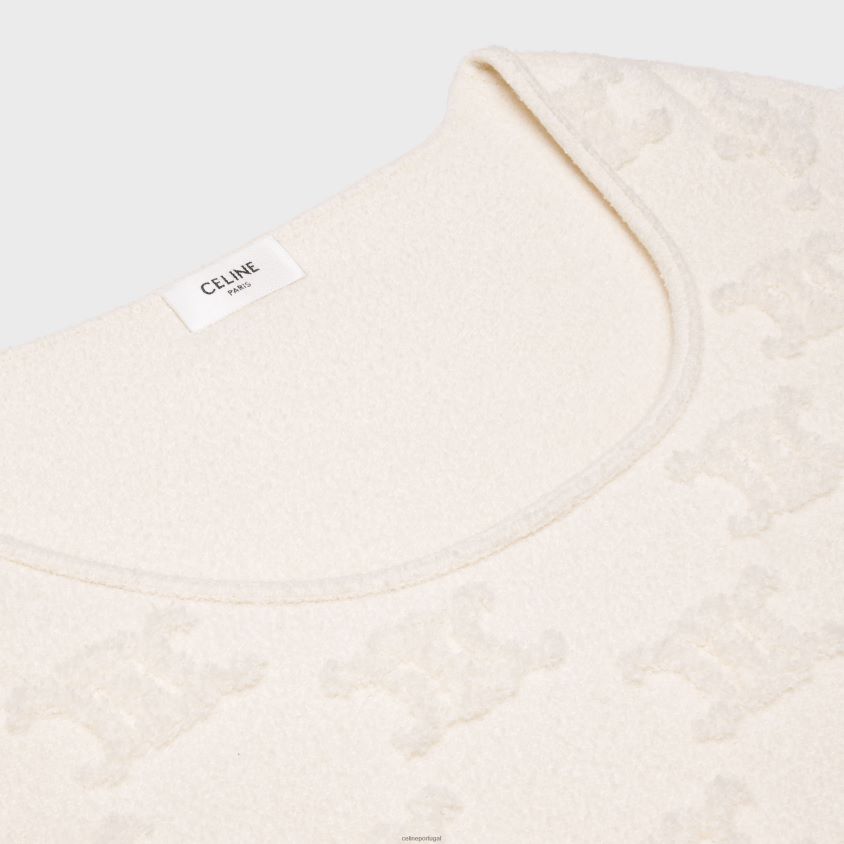 mulheres vestuário CELINE top cropped triomphe em algodão boucle off white T204R848