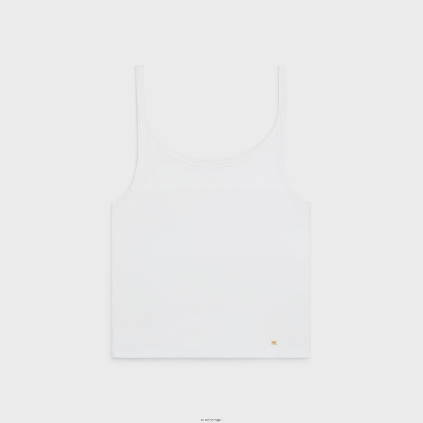 mulheres vestuário CELINE blusa triomphe em algodão canelado óptica branca T204R785