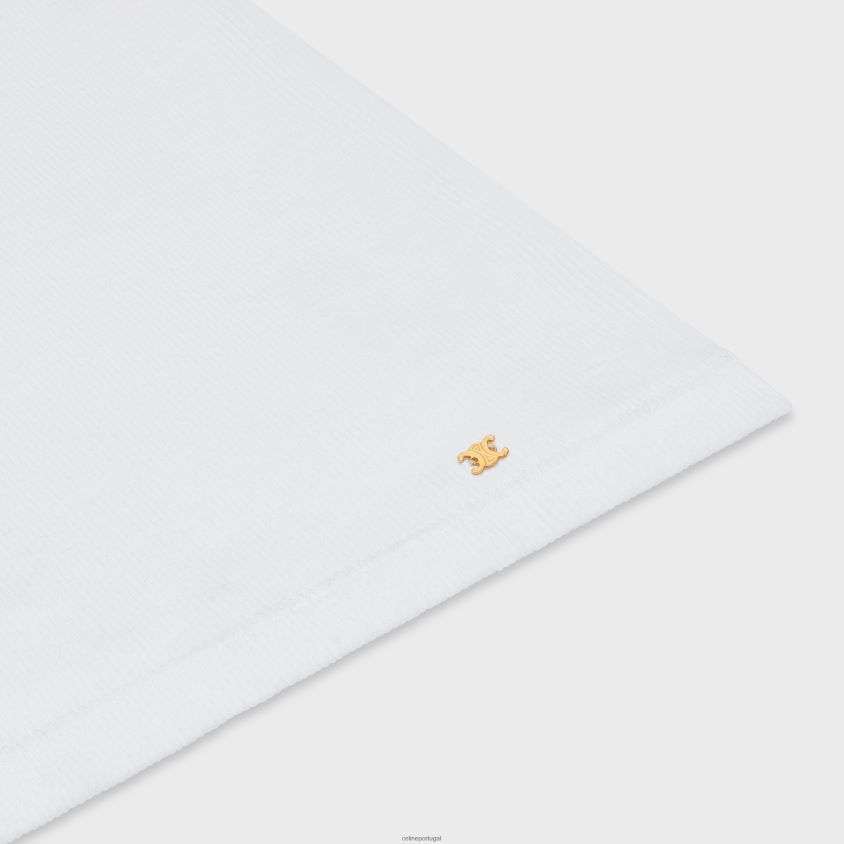 mulheres vestuário CELINE blusa triomphe em algodão canelado óptica branca T204R785