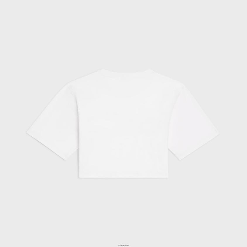 mulheres vestuário CELINE camiseta cropped em jersey de algodão cru/preto T204R784