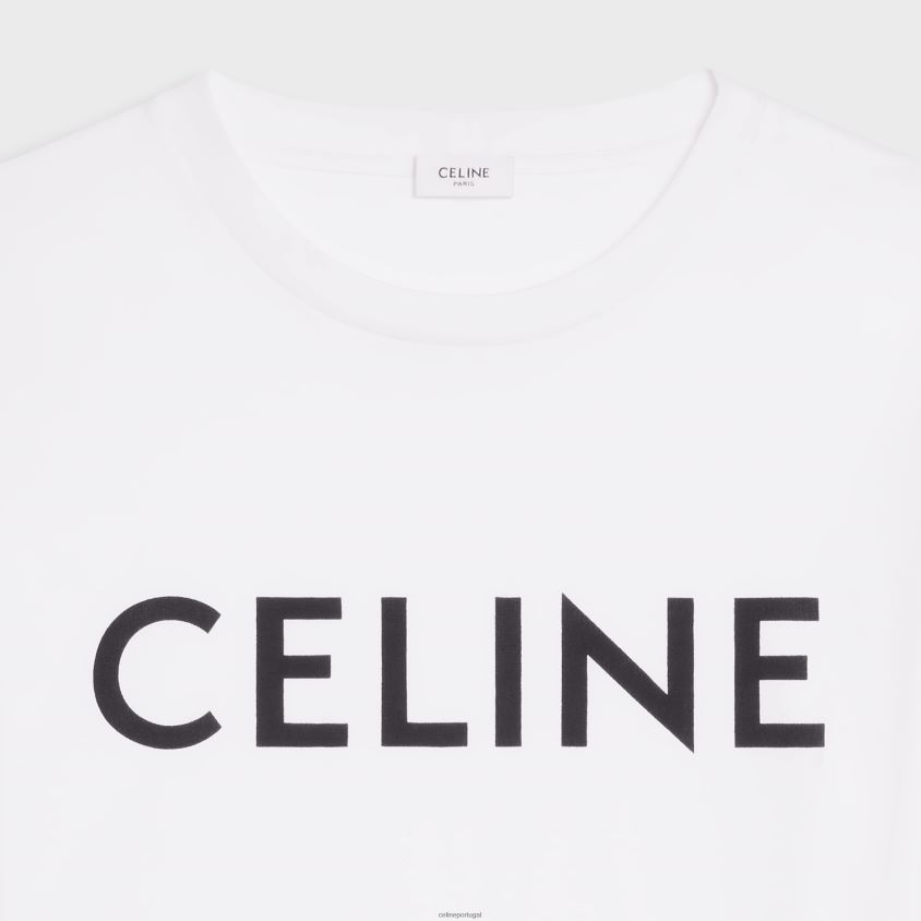 mulheres vestuário CELINE camiseta cropped em jersey de algodão cru/preto T204R784