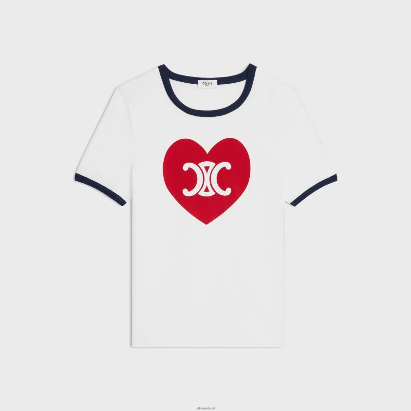 mulheres vestuário CELINE camiseta heart triomphe em jersey de algodão off white/marinho/vermelho T204R677