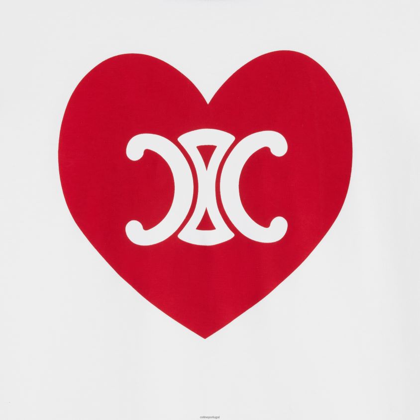 mulheres vestuário CELINE camiseta heart triomphe em jersey de algodão off white/marinho/vermelho T204R677