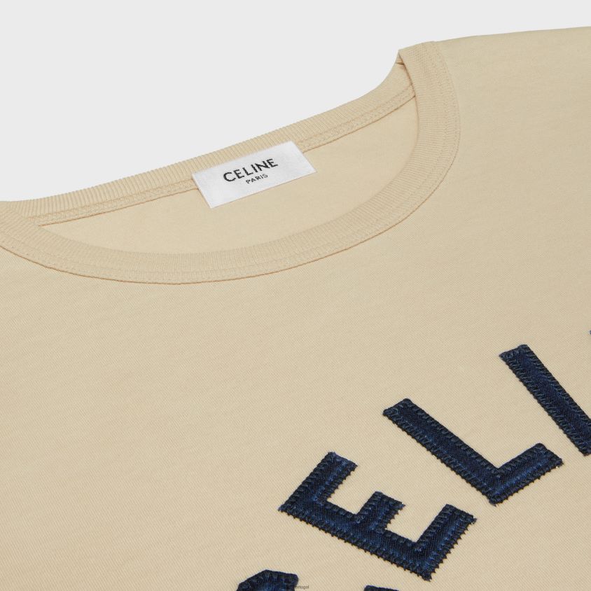 mulheres vestuário CELINE camiseta paris anos 70 em jersey de algodão champanhe fonce/marinha T204R676