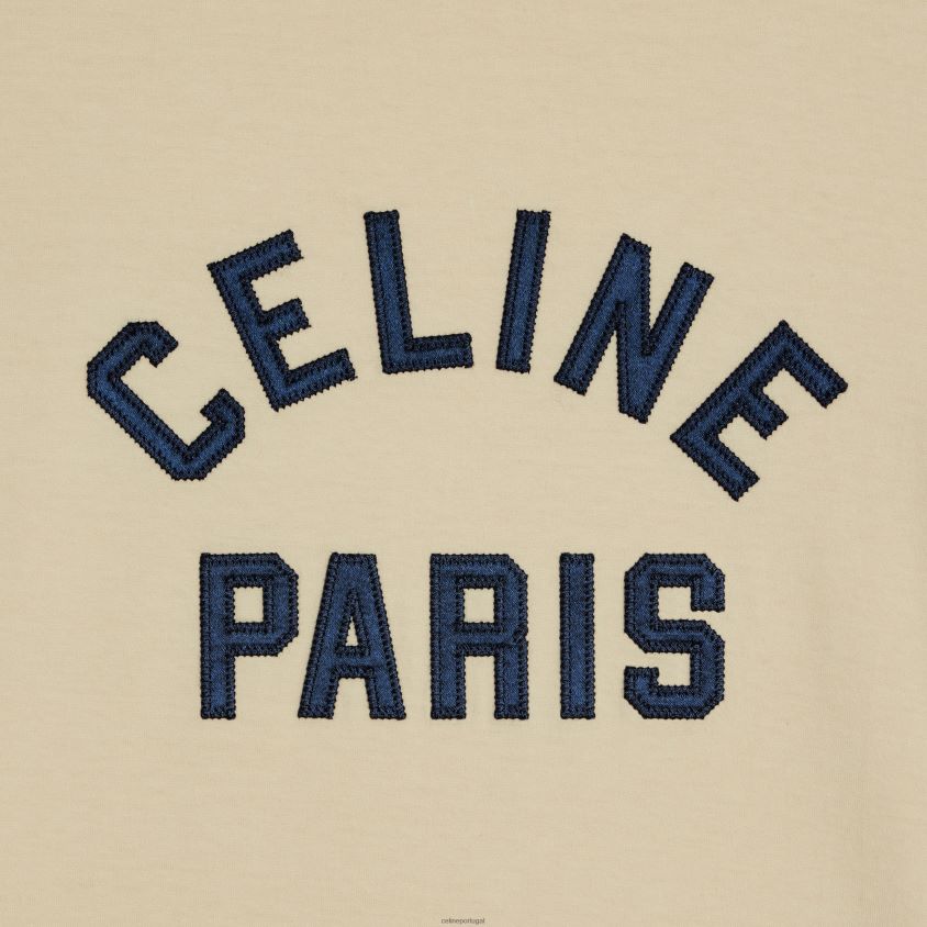 mulheres vestuário CELINE camiseta paris anos 70 em jersey de algodão champanhe fonce/marinha T204R676